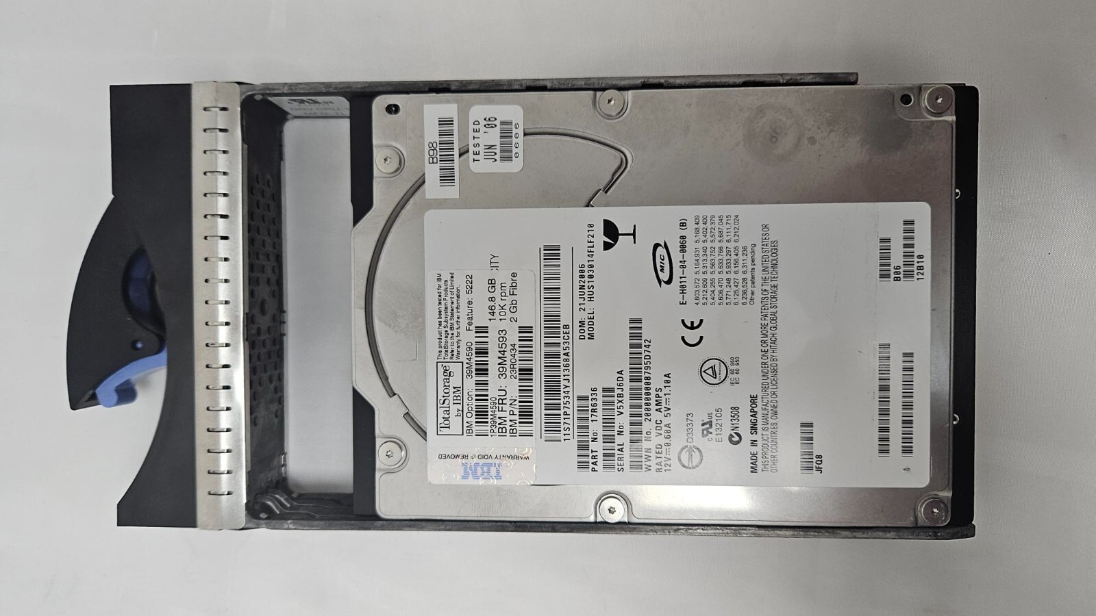 IBM FC# 5222 39M4593 146.8GB 10K RPM 2GBps Fibre Channel FC Disk Drive