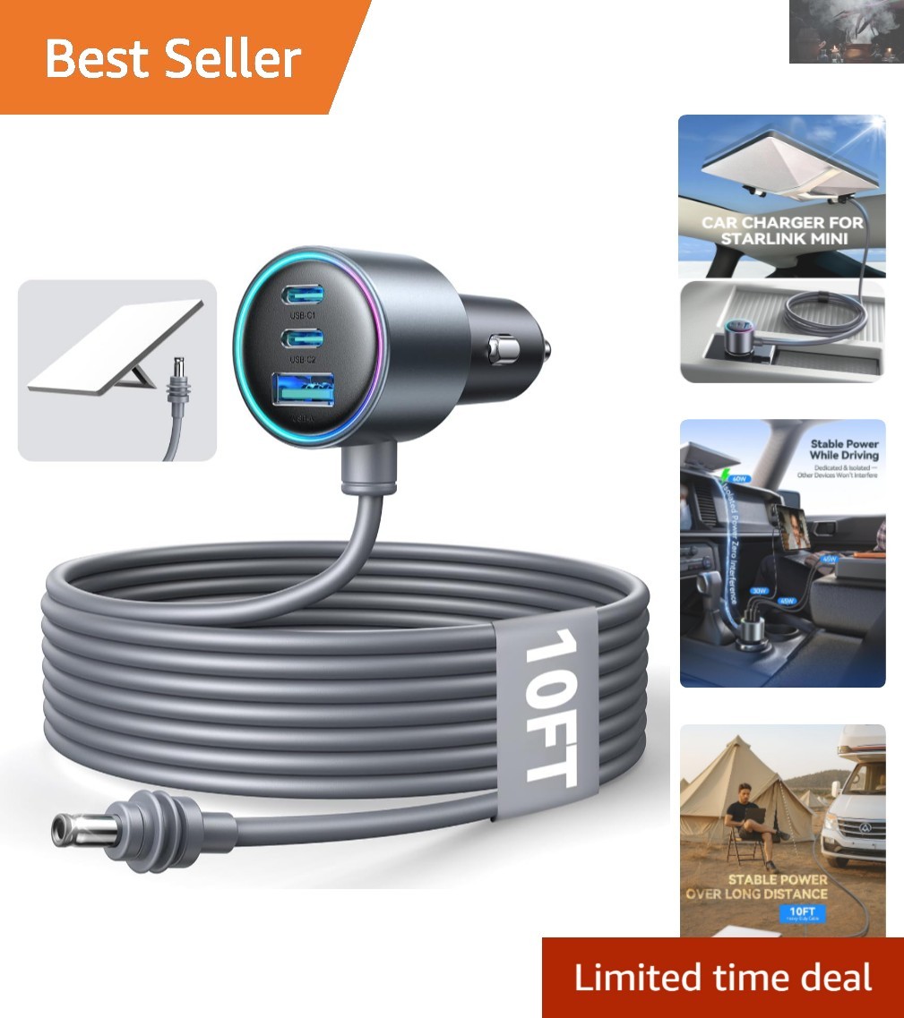 Reliable Starlink Mini Car Adapter - 10FT 18AWG Cable for Stable In-Car Internet