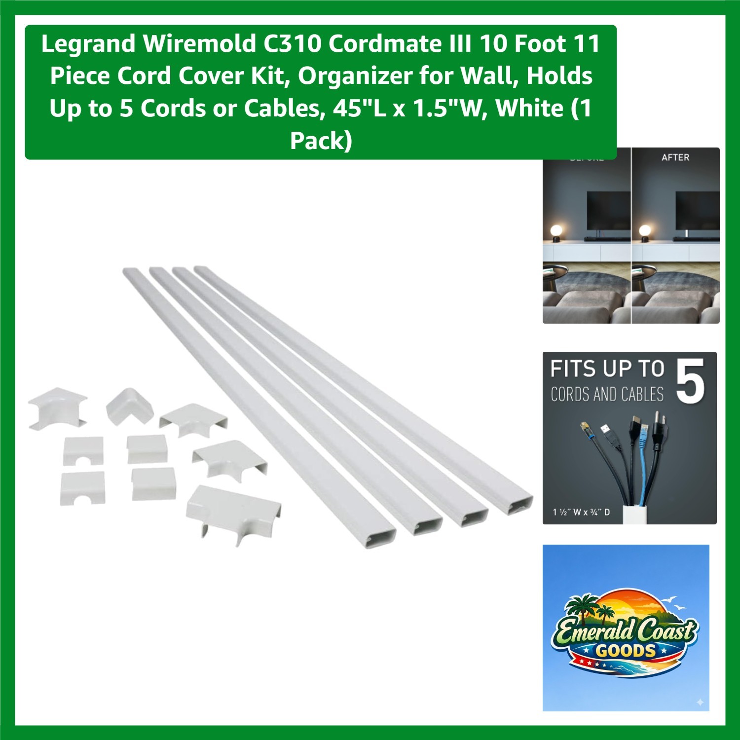 Legrand C310 Cord Cover Kit - Stylish & Functional 11-Piece Cable Concealer