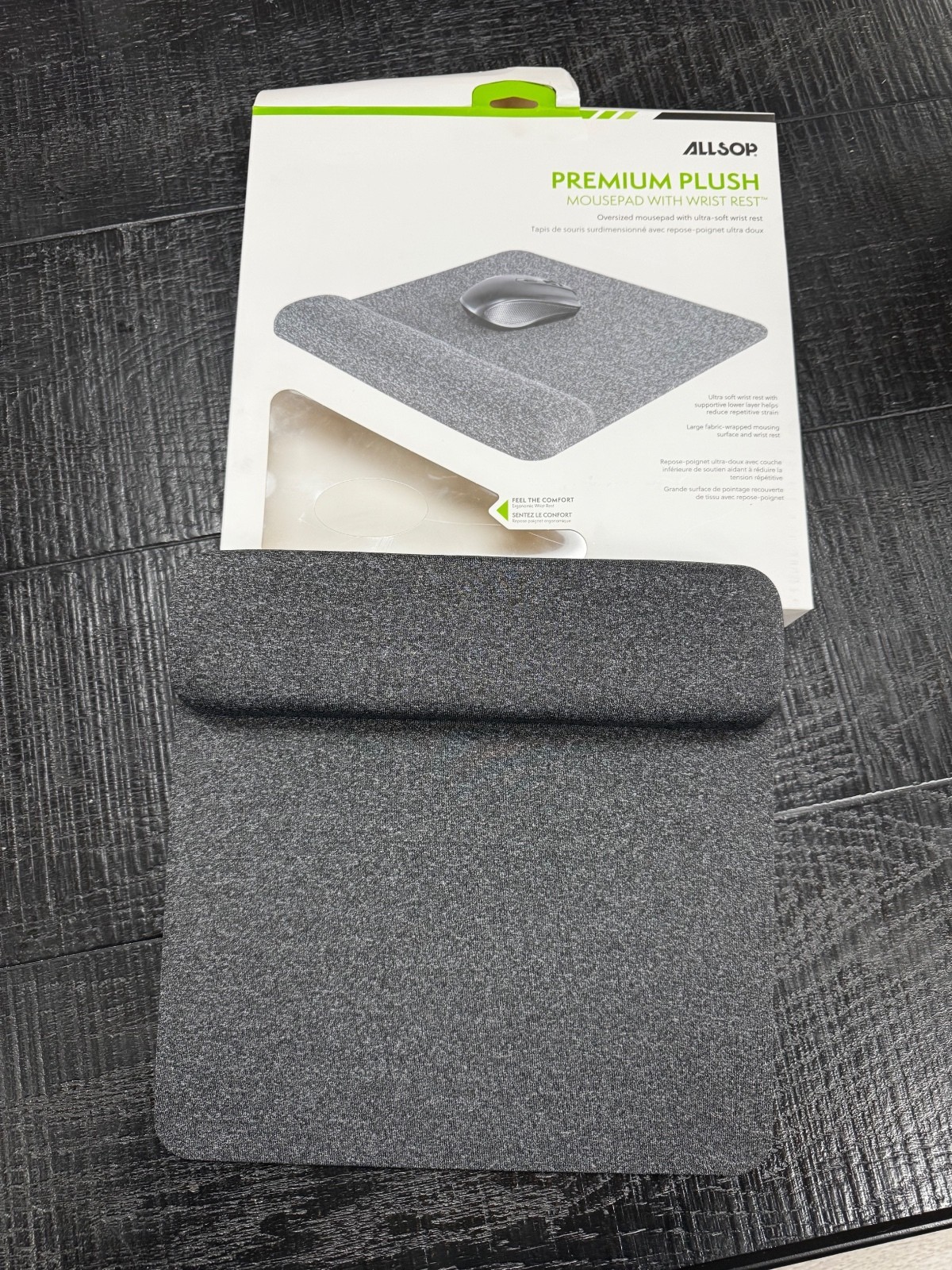 Allsop Premium Plush Mousepad with Wrist Rest - Gray