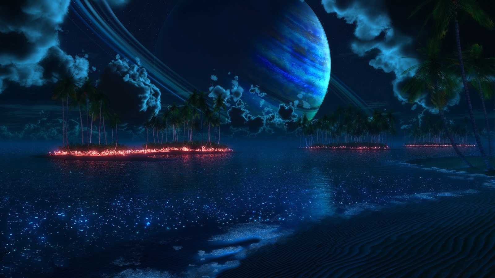 Landscape planet island tropical saturn beach planetary Custom Gaming Mat Desk