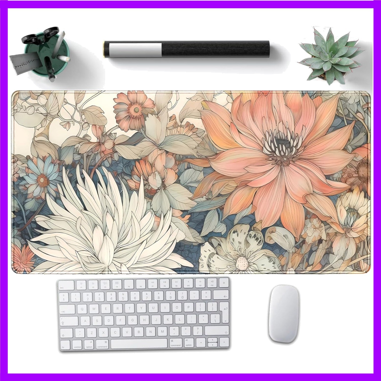 Japanese Floral Desk Mat Boho Aesthetic Flower Desk Matt for Desktop Large XX...