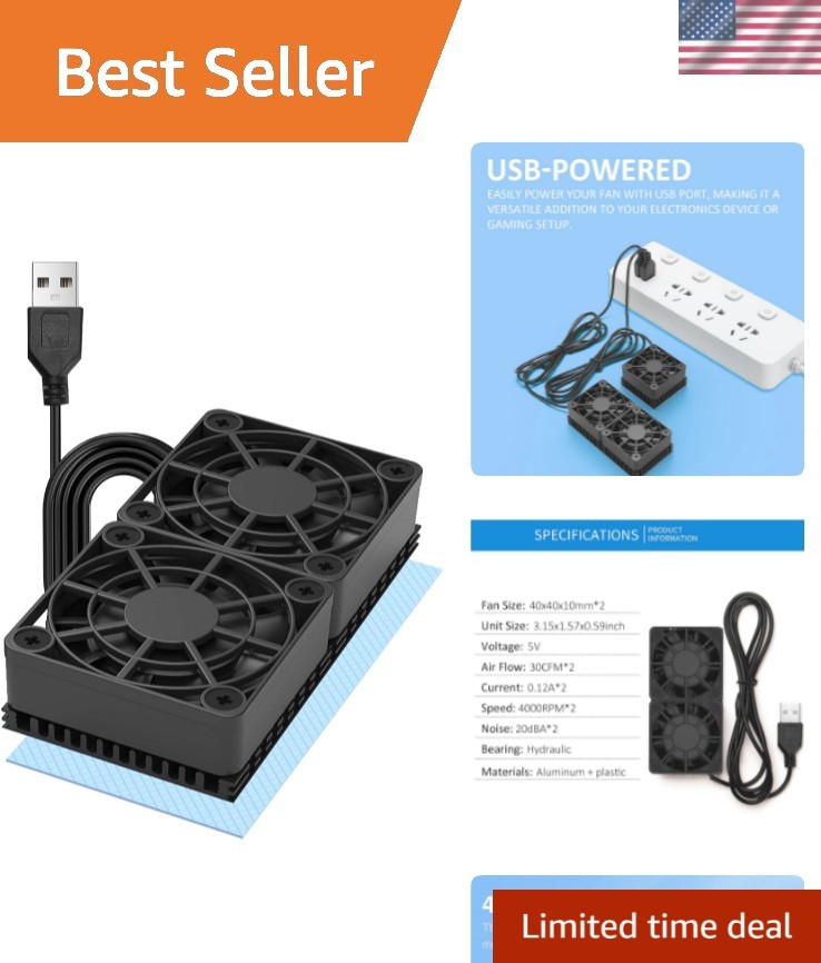 80mm 2X 40mm USB Radiator Fan with 5mm Aluminum Heat Sink & 6W Thermal Pad