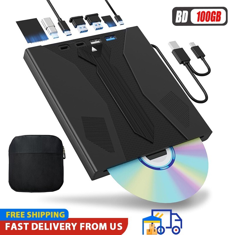 8-in-1 External Blu-ray Drive USB3.0 Blu ray disc Player Optical CD Drive Burner