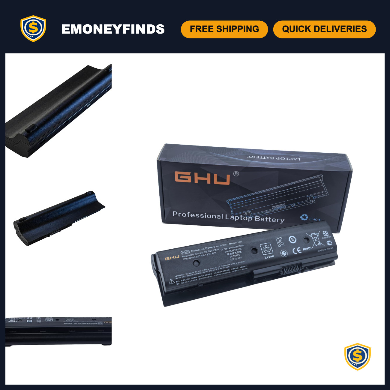 9-Cell 87Wh Laptop Battery Replacement for HP Envy Pavilion DV4 DV6 DV7 Series