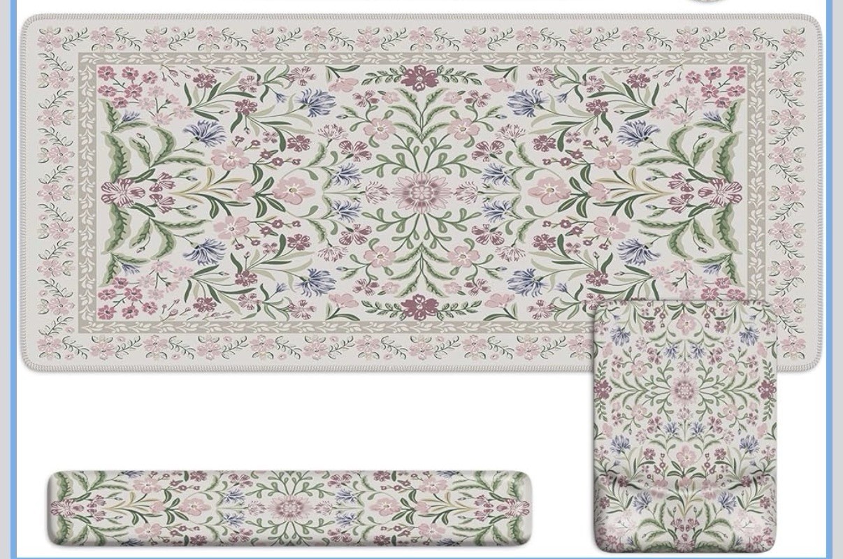 Purple Desk Mat Set Cute, Non-Slip Mouse and Keyboard Pad Mat for Desk Ergonomic