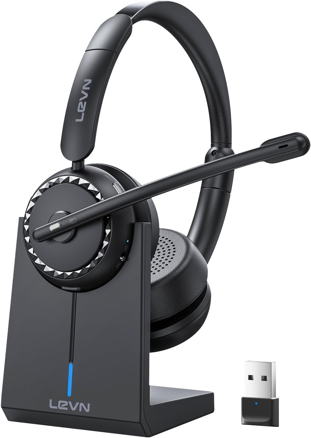 LEVN Wireless Headset, Wireless Headset with Mic for Work, AI Noise Cancelling,