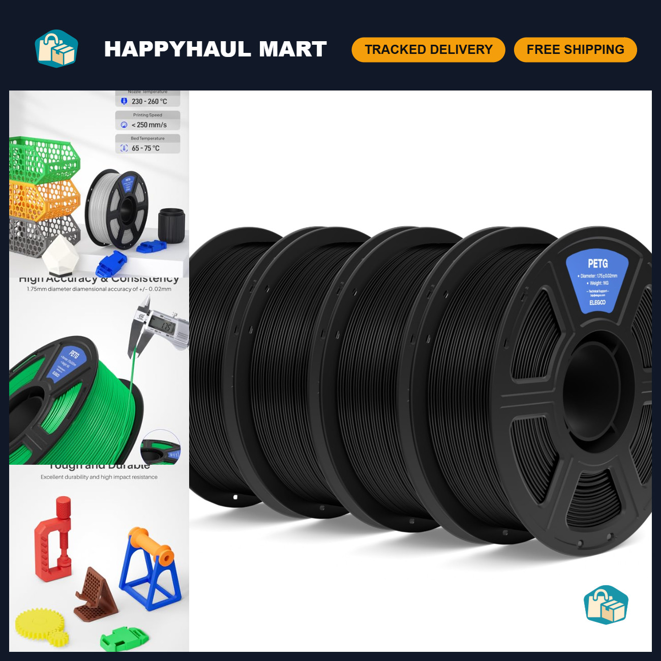 High-Quality PETG 3D Printer Filament 1.75mm Black - 4KG for Strong Prints