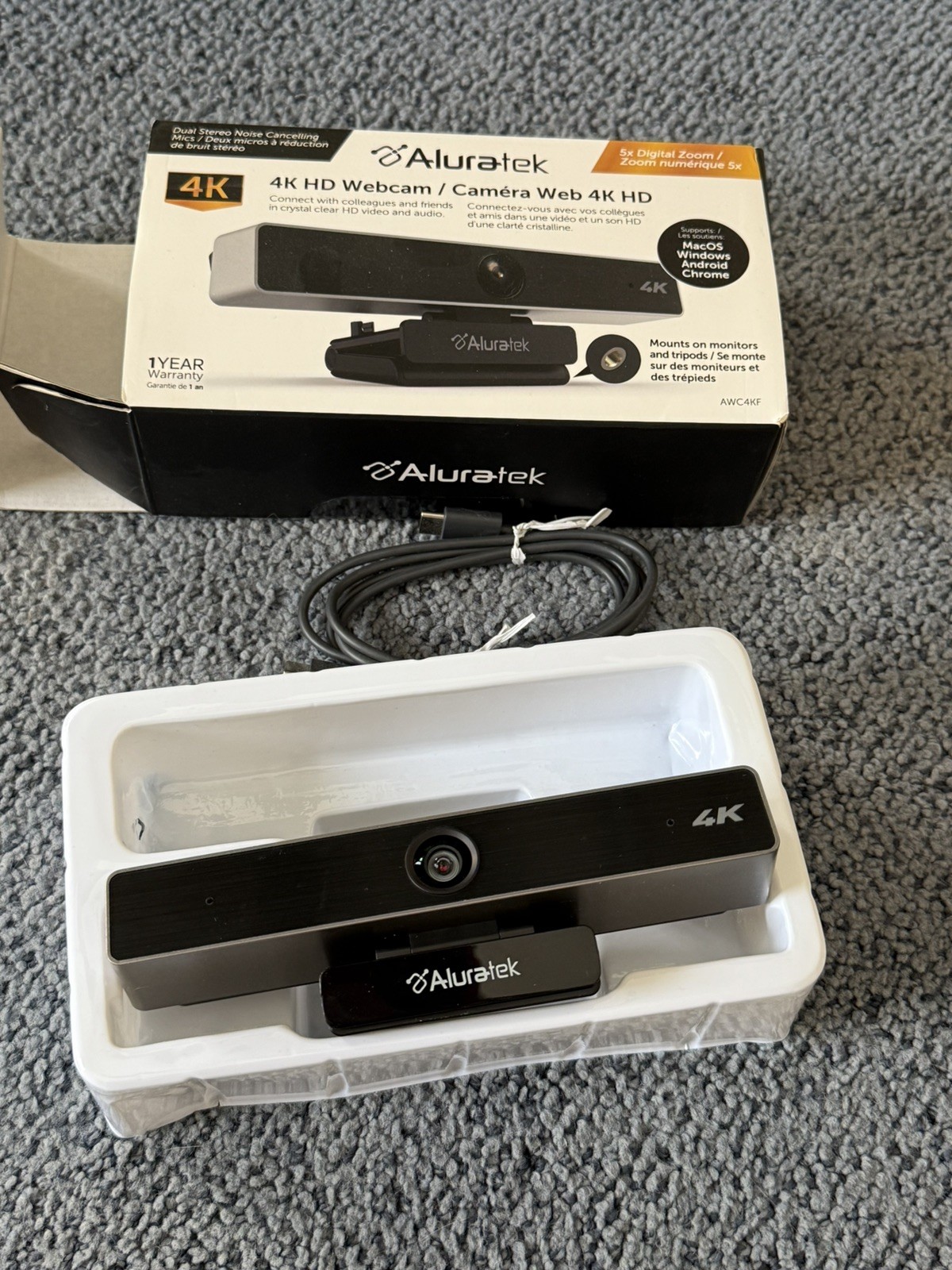 Aluratek 4K Ultra HD Live Broadcast Webcam Black and Brushed Silver (AWC4KF)