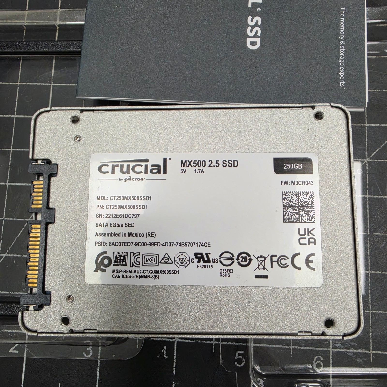 Cruicial MX500 250GB SSD, SATA, 2.5" Internal Hard Drive (CT250MX500SSD1)