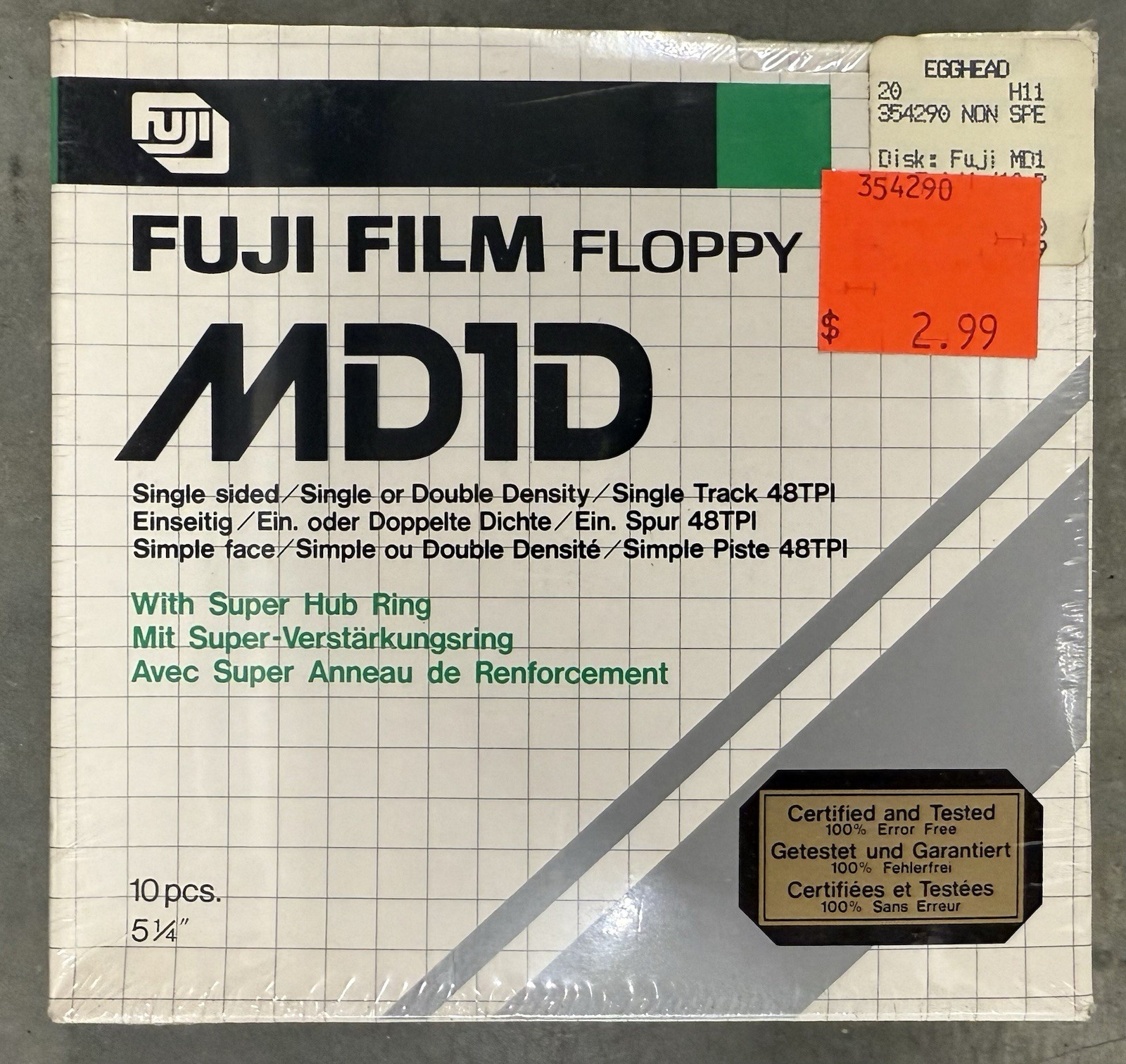 SEALED Fuji Film MD1D Floppy Disk Box 10 Pcs 5 1/4” 48TPI Japan 80s