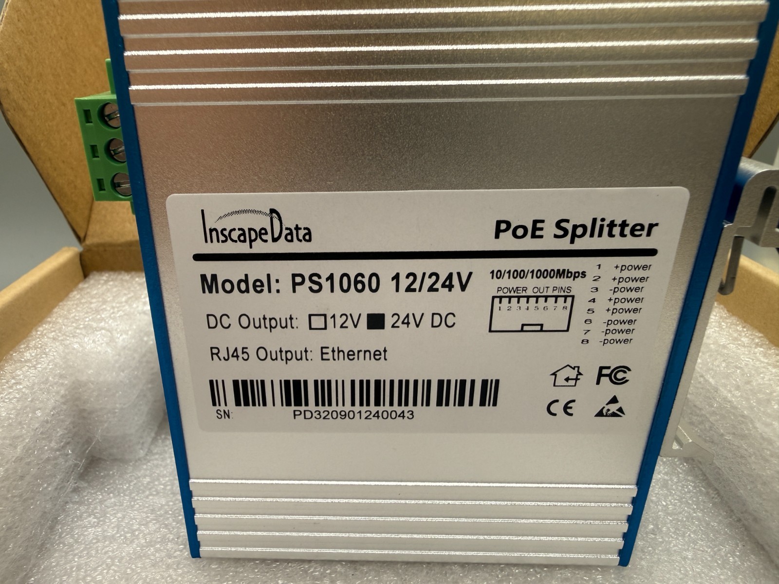 Inscape Data PoE++ High Power Splitter 24V DC PS1060-24