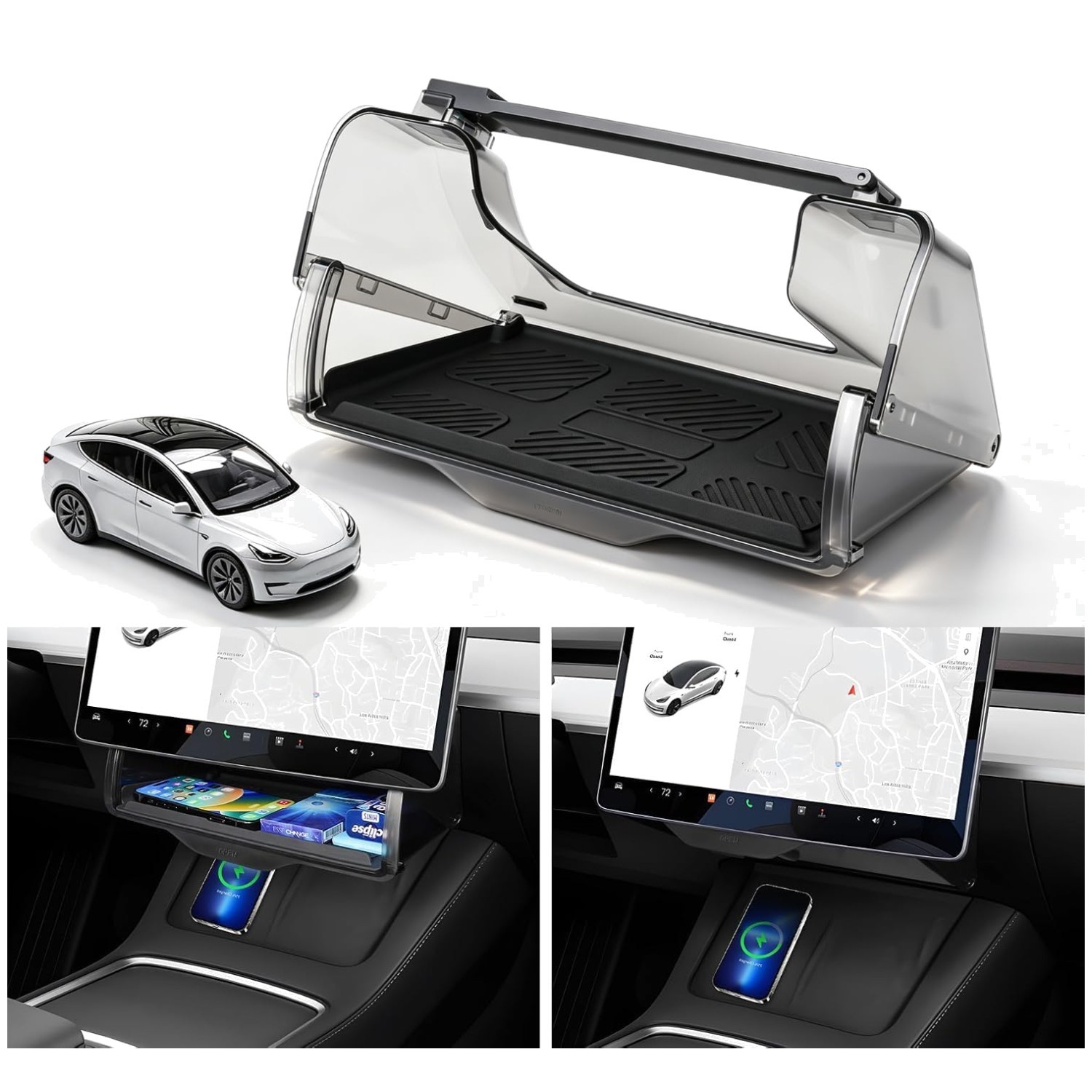 Canvcle Hidden Under Screen Storage Box for 20162026 Tesla Model Y/Model 3 Ac...