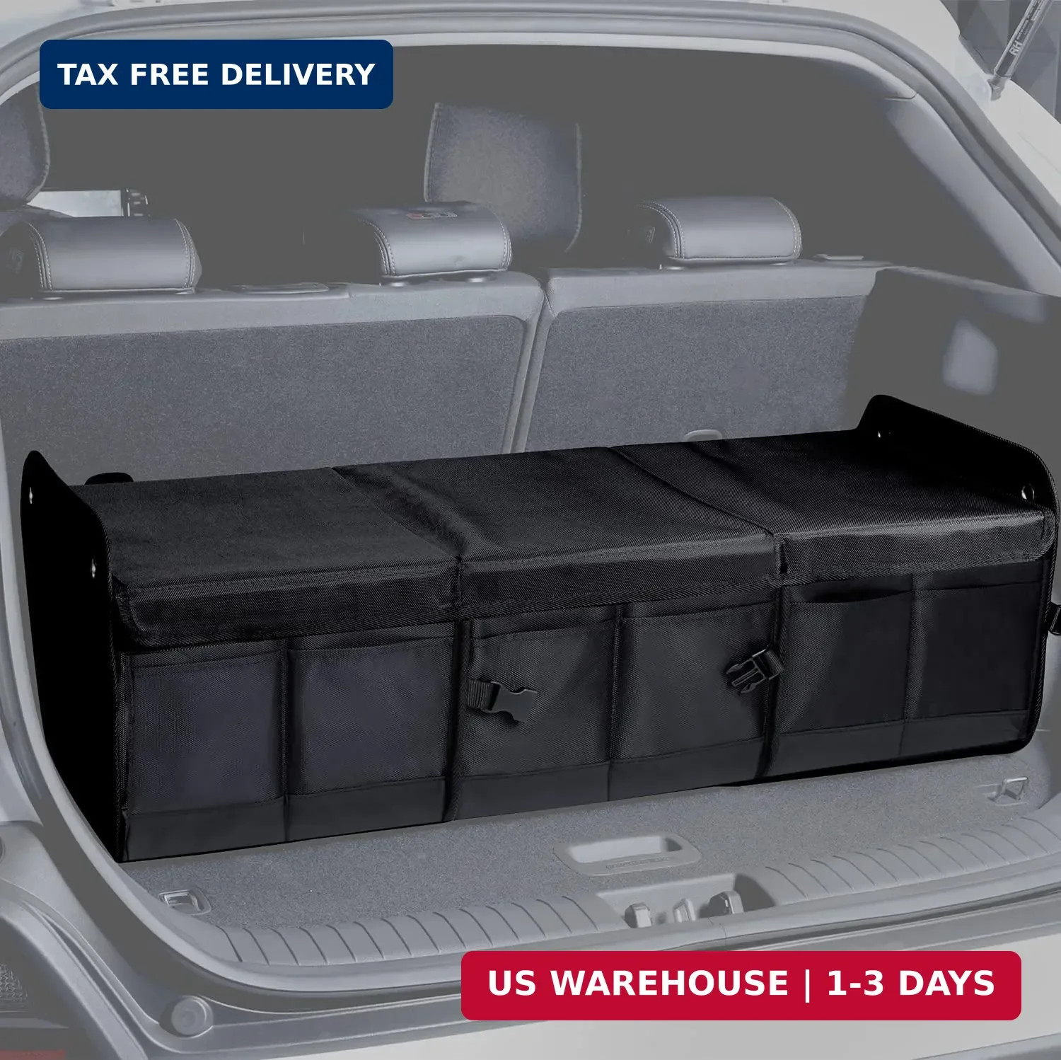 1680D Trunk Organizer with Lid, Extra-Large 114L Collapsible Cargo Organizer for
