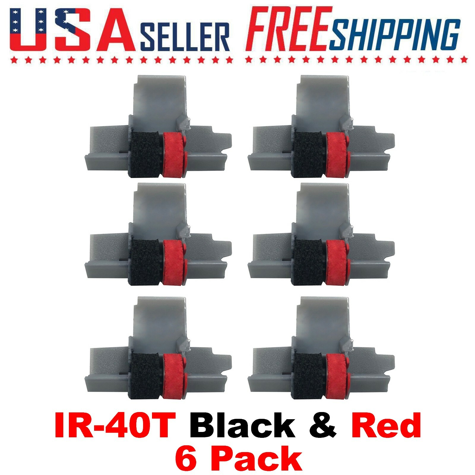 IR-40T Black and Red x 6 Pack Calculator Ink Rollers CP13 NR42 IR40T Sharp Casio