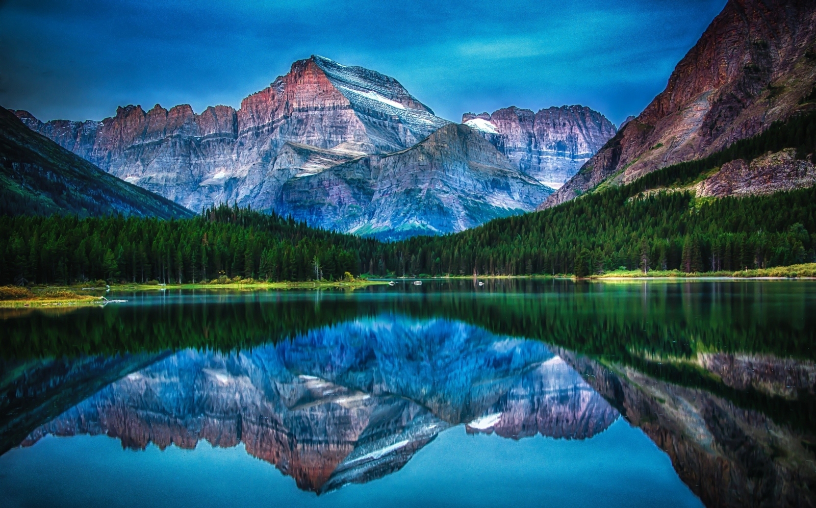 Landscape lake mountains forest reflection water morning Custom Gaming Mat Desk
