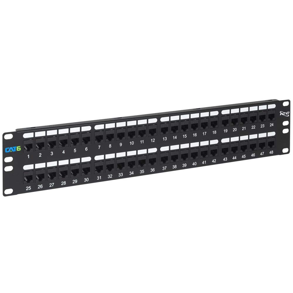 CAT6 Feed-Through Patch Panel, 48 Port, 2U Rackmount, RJ45 Ethernet Patch Pan...
