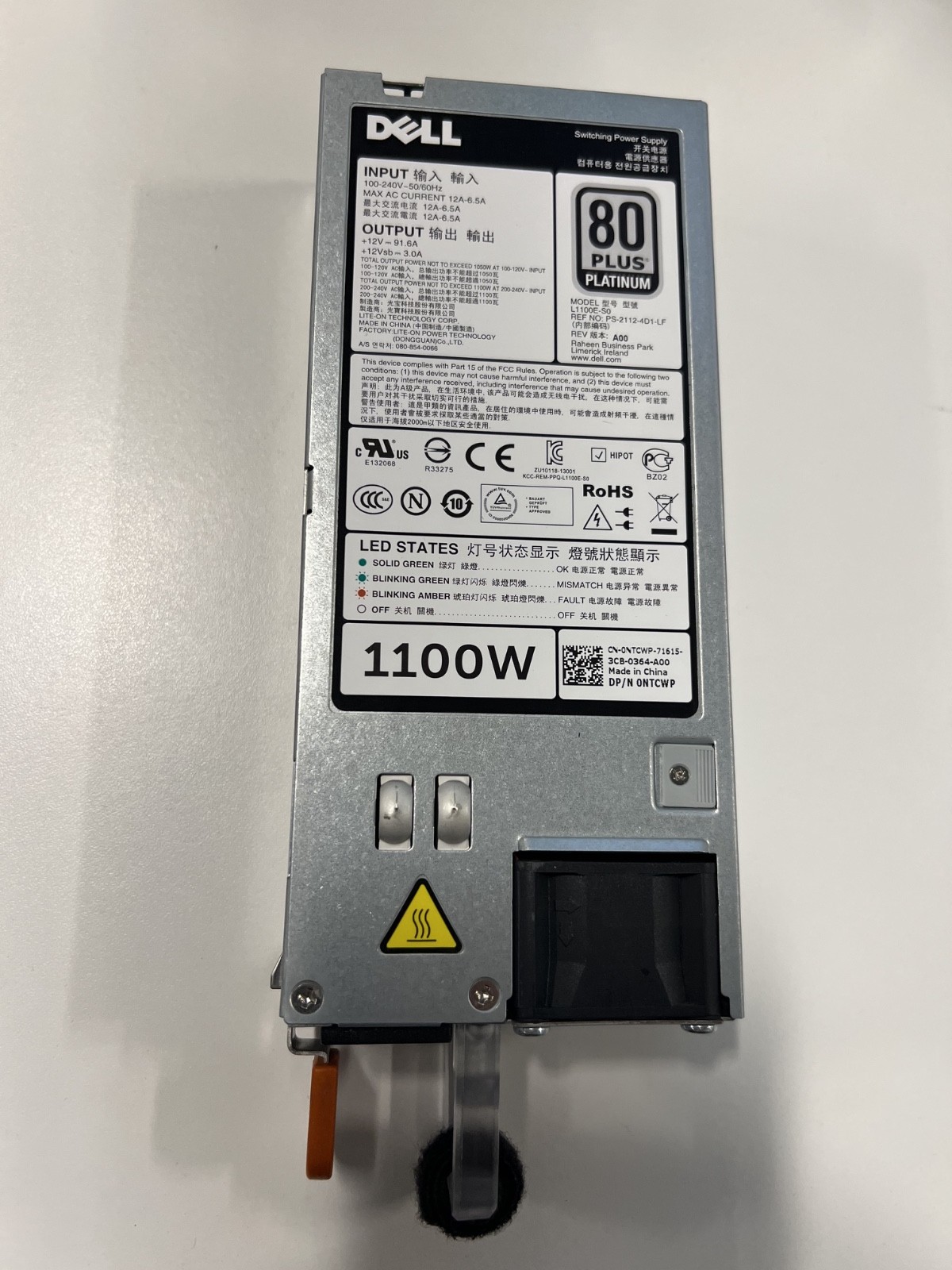 Dell GYH9V 1100W Power Supply for for PowerEdge R720/R730