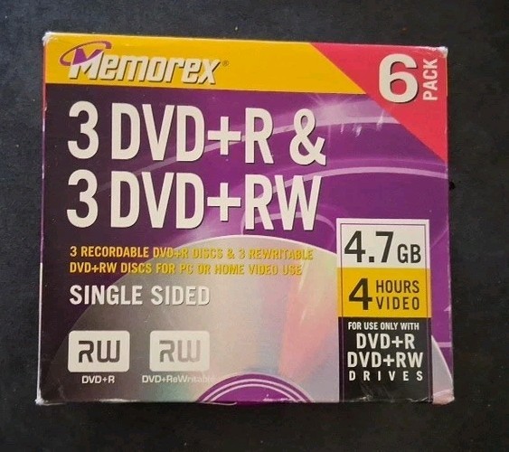 Memorex 4.7 GB 6 Pack 3 DVD+RW DVD+R Blank Storage Media Rewritable Discs