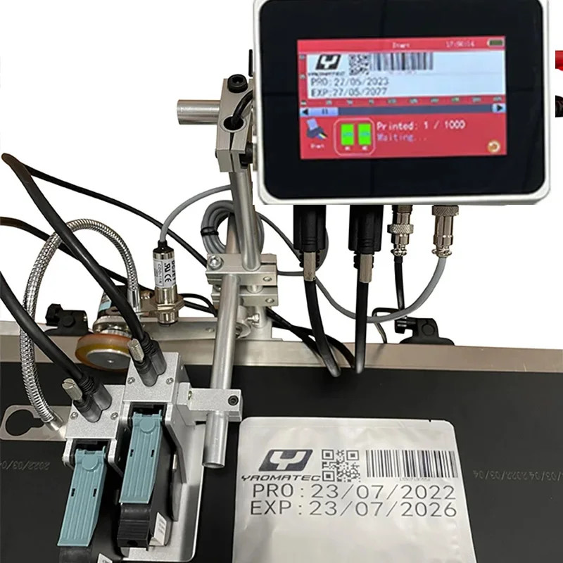 2 heads QR Bar batch code variable date variable number logo expiry date label  