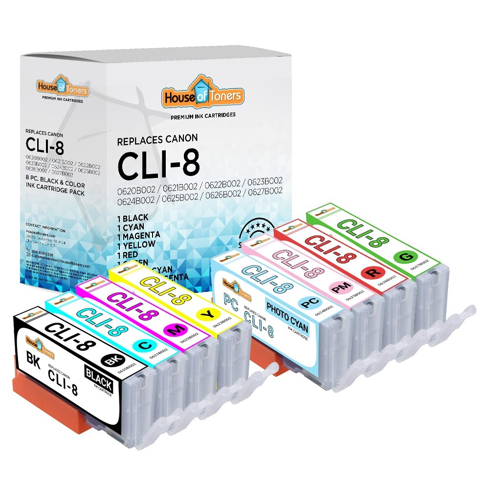 8PK CLI-8 Ink Set w/ Red & Green for Canon PIXMA Pro6000 Pro6500 Pro9000 Mark II