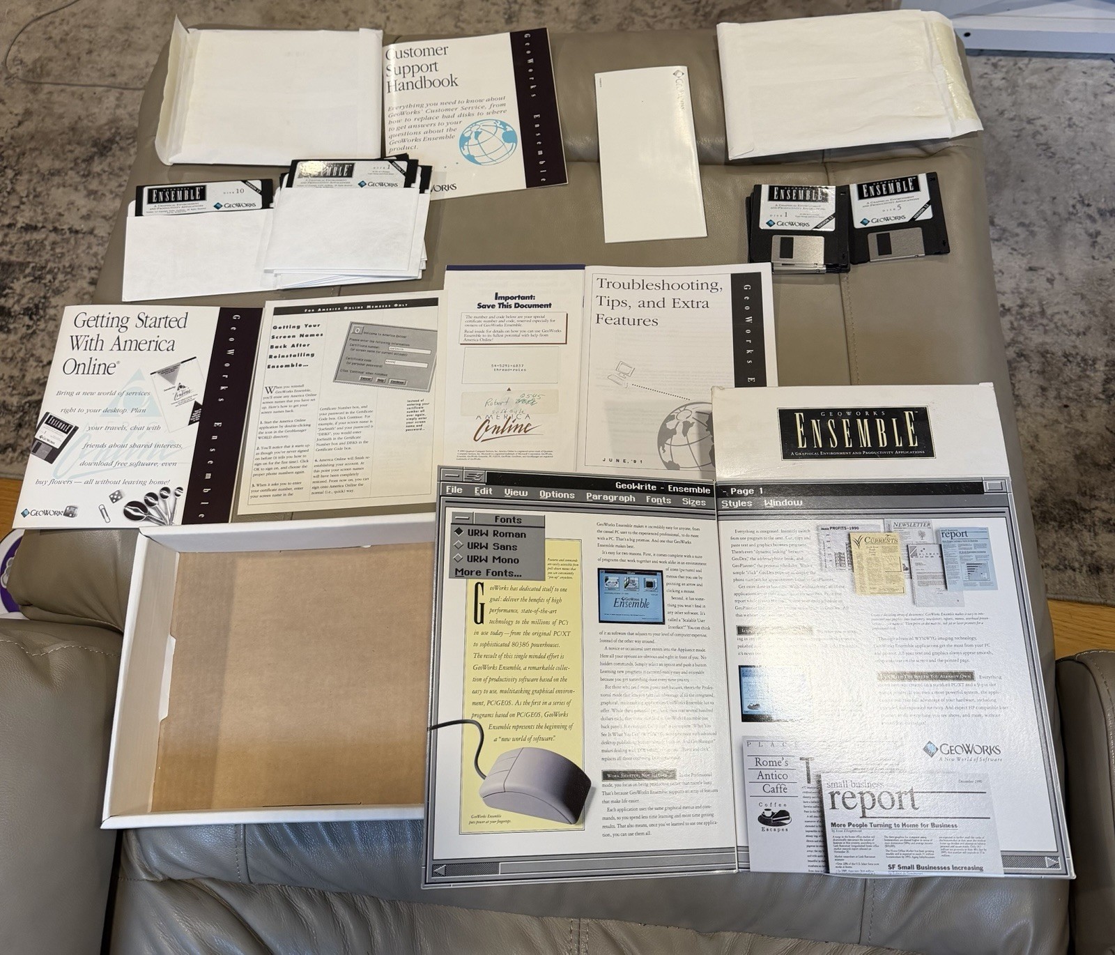 GeoWorks Ensemble PC DOS Software 1990 Big Box Vintage 3.5 Floppy Discs