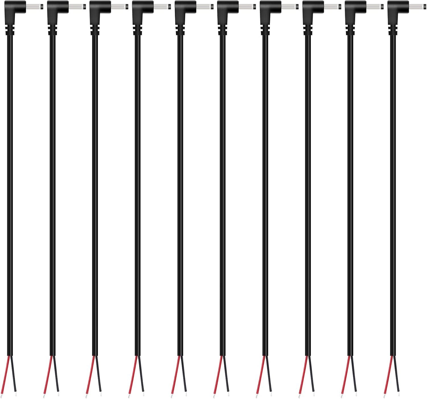 DC Power Pigtail Cable, 10-Pack 3.5mm x 1.35mm 90 Degree Right Angle DC Barre...