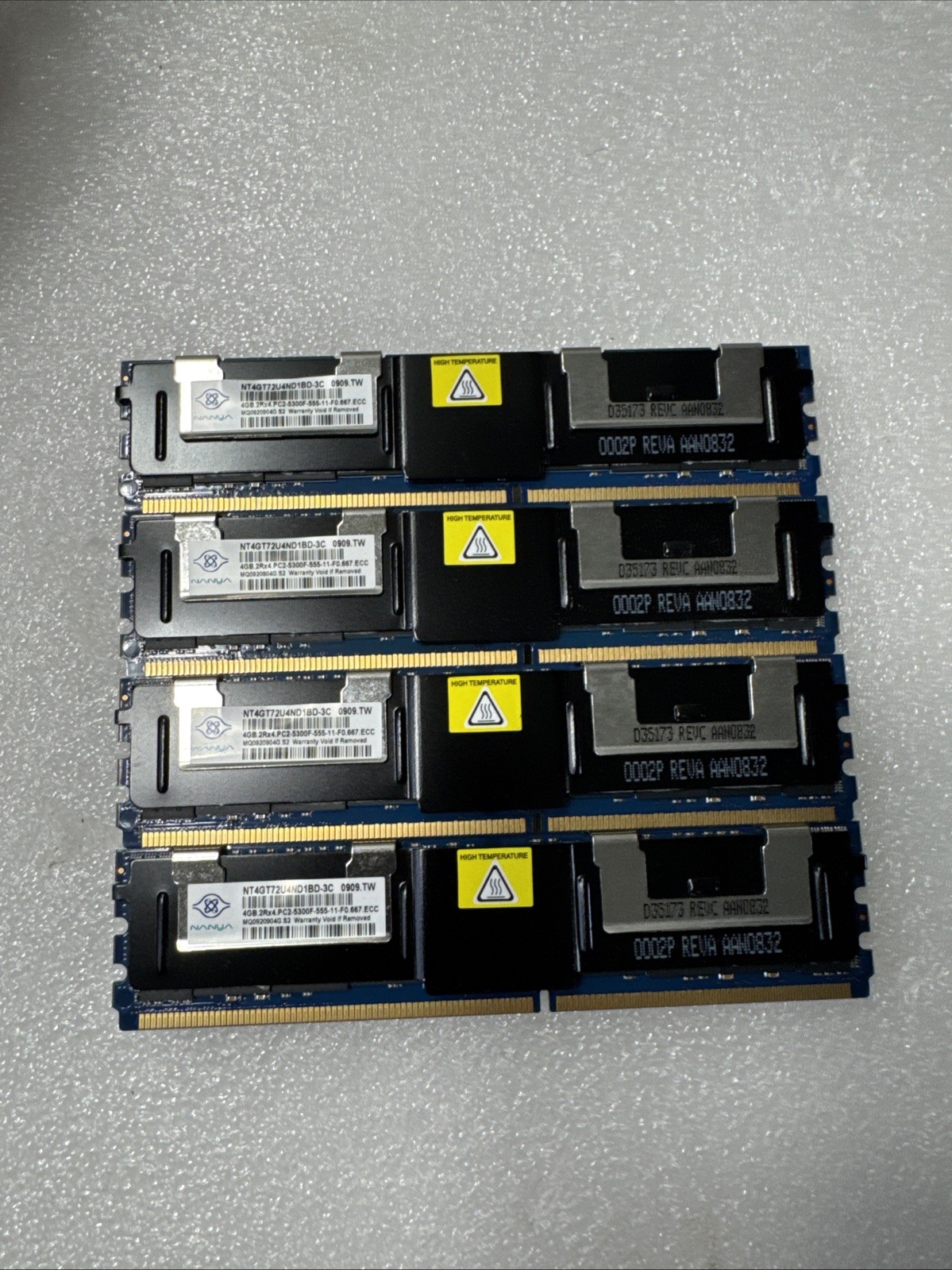 Nanya NT4GT72U4ND1BD-3C ECC Server RAM 4GB Lot of 4 2Rx4 PC2-5300F 16GB Total