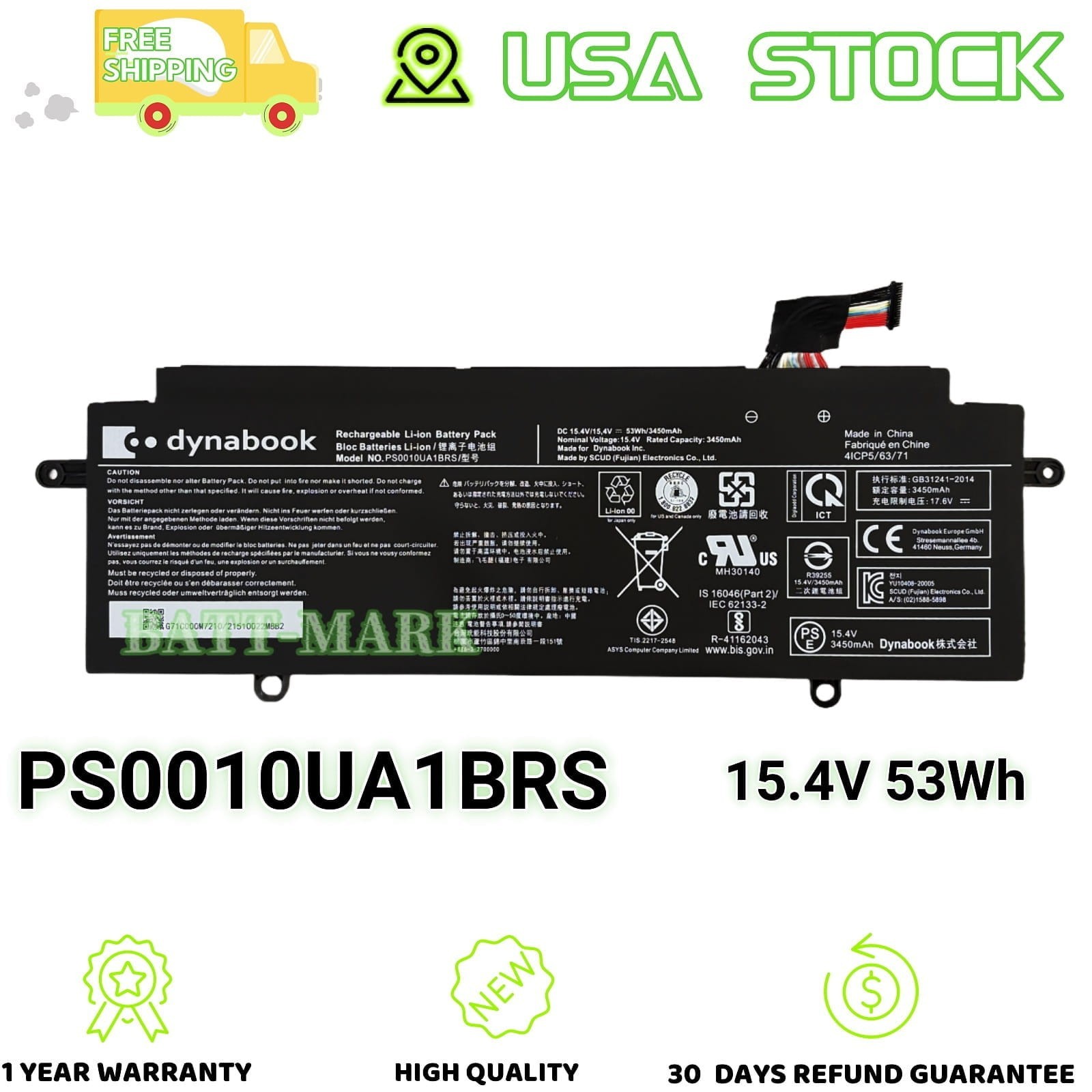 PS0010UA1BRS Original New OEM battery for Toshiba Dynabook Portege X30W X30W-J