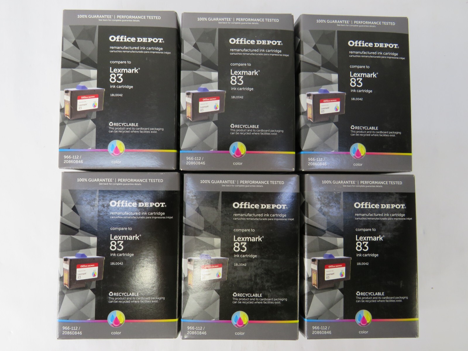 Lot of 6 New Office Depot Lexmark 83 Tri-Color Printer Ink
