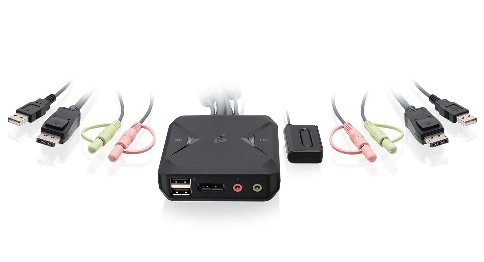2-Port USB DisplayPort Cable KVM Switch - 4K 30Hz - Remote Switch Button - Plug