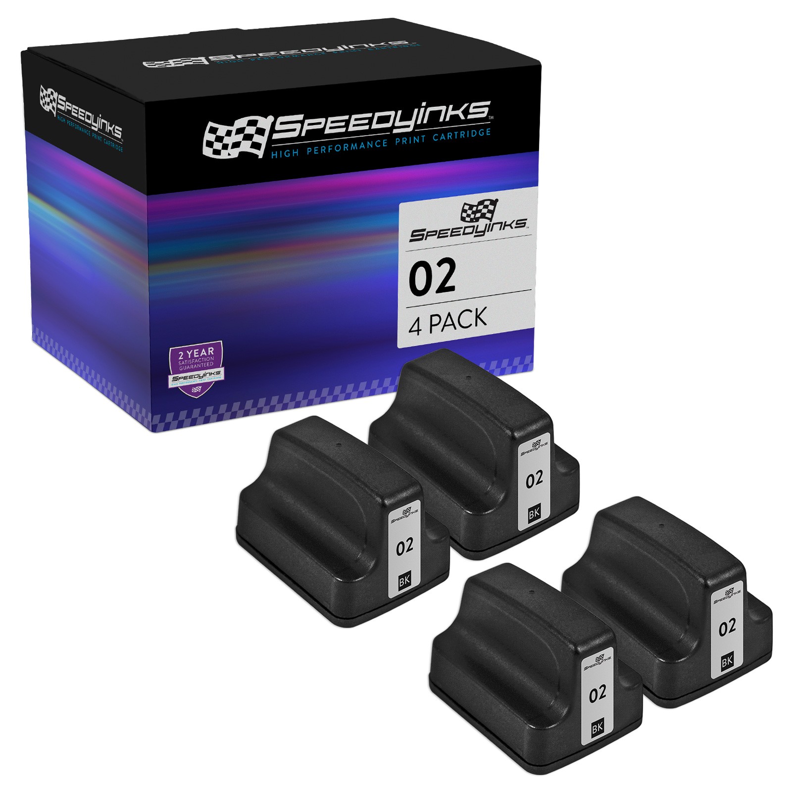 SPEEDYINKS 4PK Replacement HP 02 Ink C8721WN Black PhotoSmart C5180 C6280 C7280