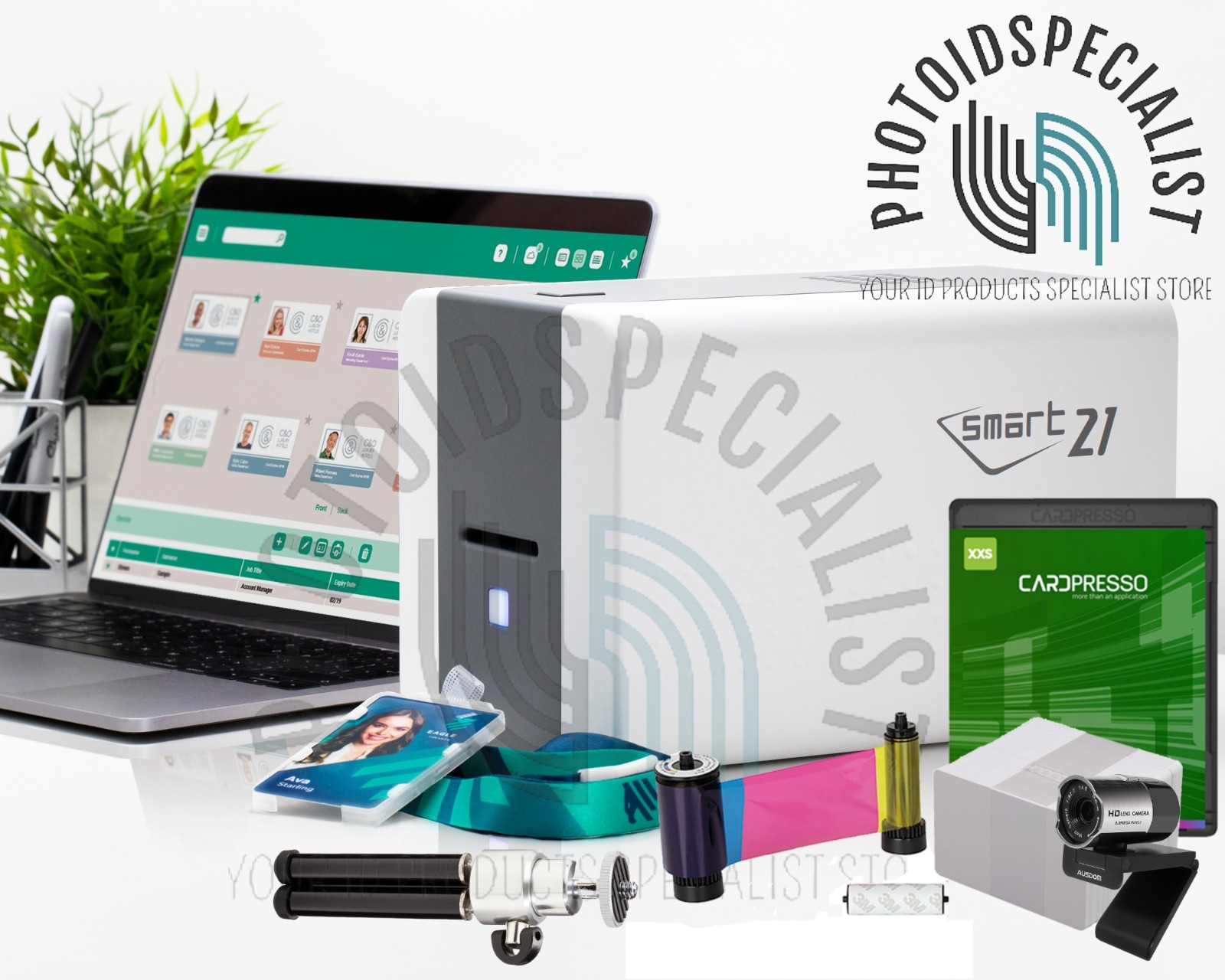 New IDP Smart-21S Single Side Photo ID Card Printer Bundle P/N 653311B