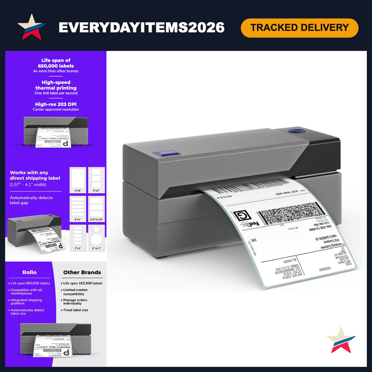 4x6 Thermal Shipping Label Printer - USB Commercial Grade Label Maker, Fast & Re