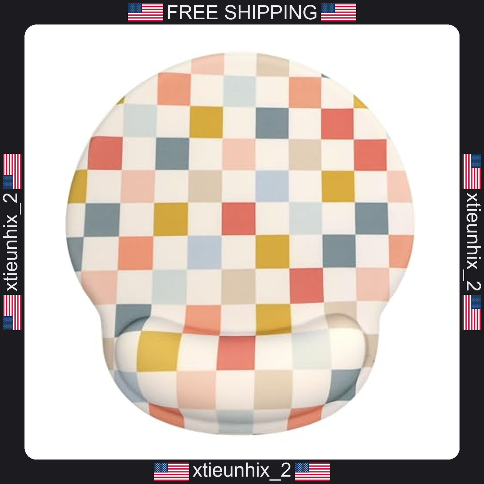 Ergonomic Checkered Mouse Pad with Wrist Support, Non-Slip Base, 9.8x9 inch