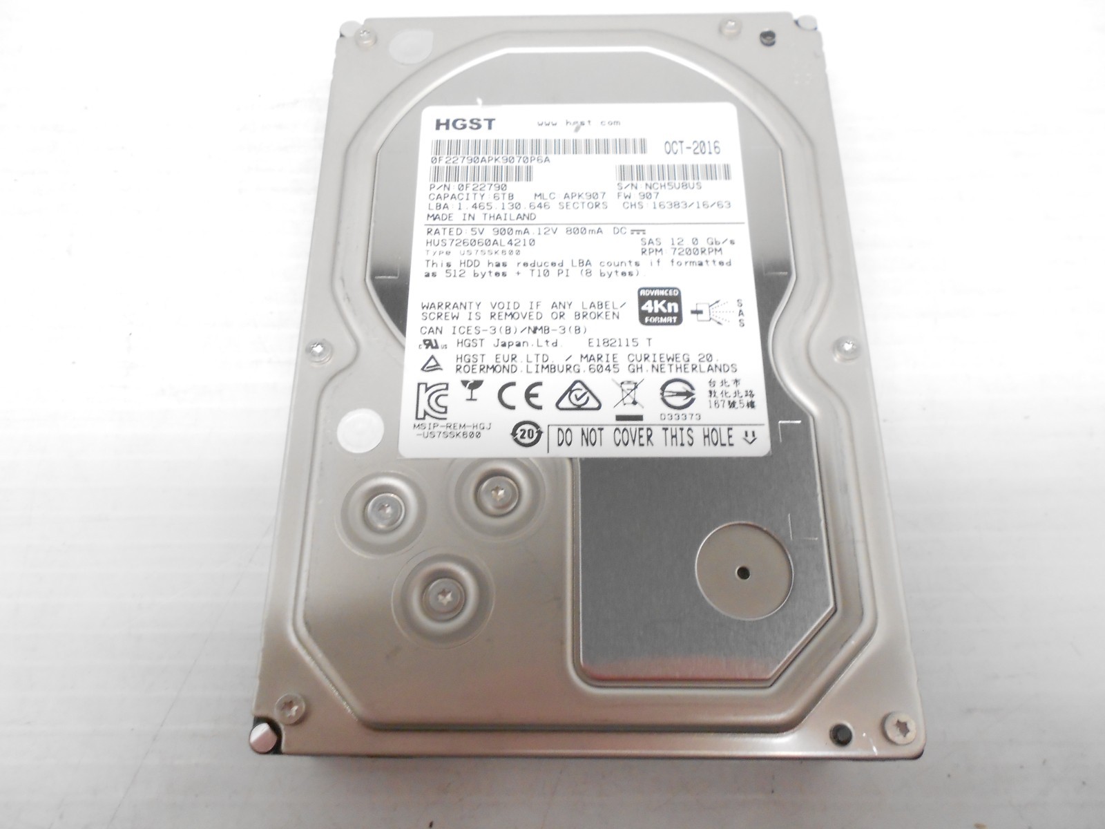 HGST HUS726060AL4210 6TB 7.2K 3.5" SAS 12Gbs Server JBOD Hard Drive Dell HP IBM