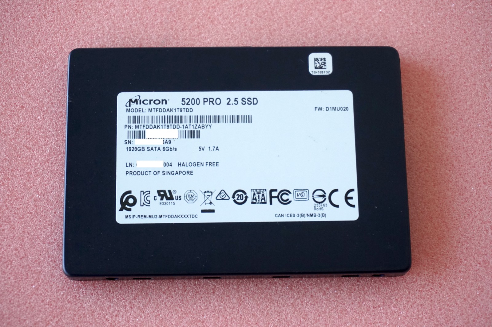 Micron 5200 Pro 2.5" MTFDDAK1T9TDD 1.9TB 6Gb/s Solid Stare Drive SSD (680