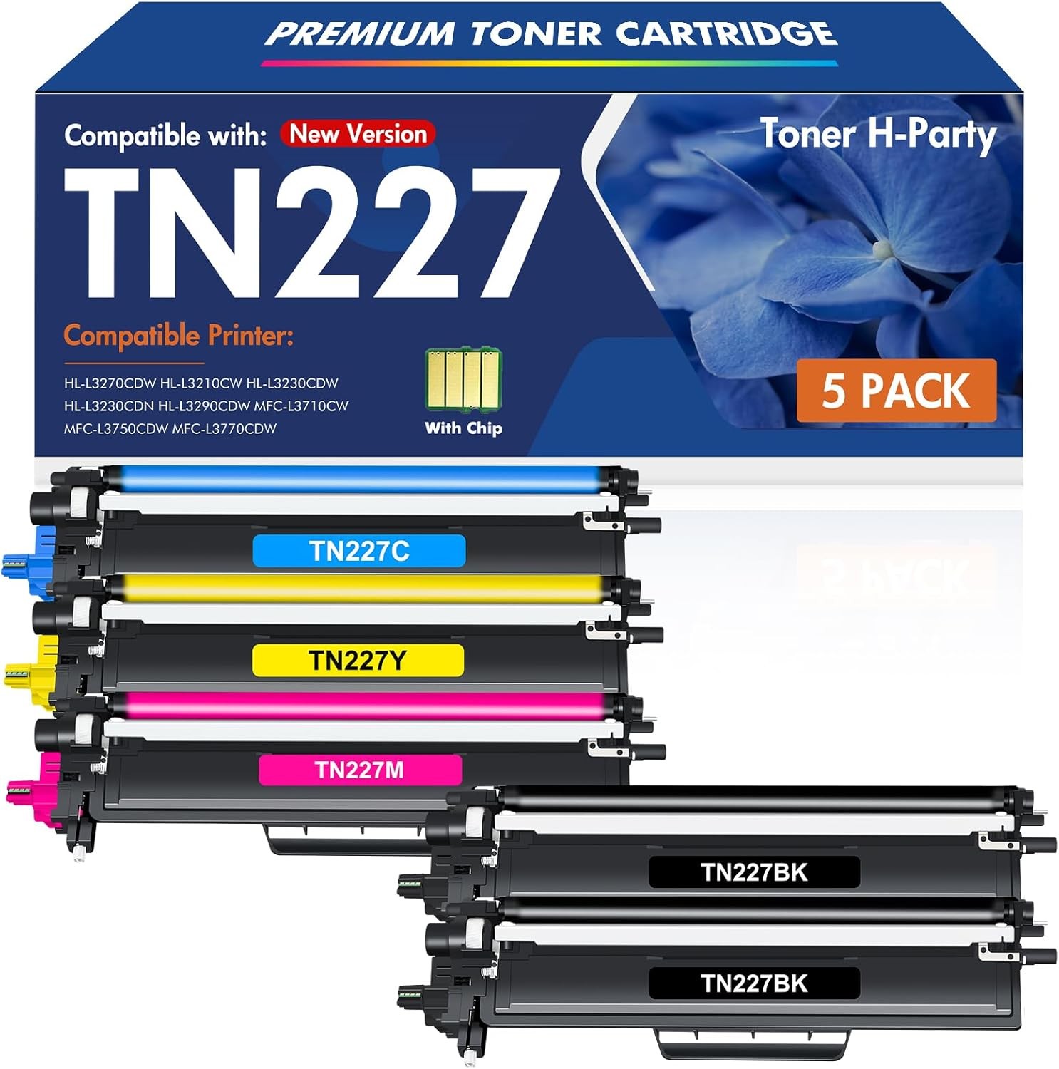 5 Pack TN227 Toner for Brother MFC-L3770CDW HL-L3270CDW 2BK C M Y