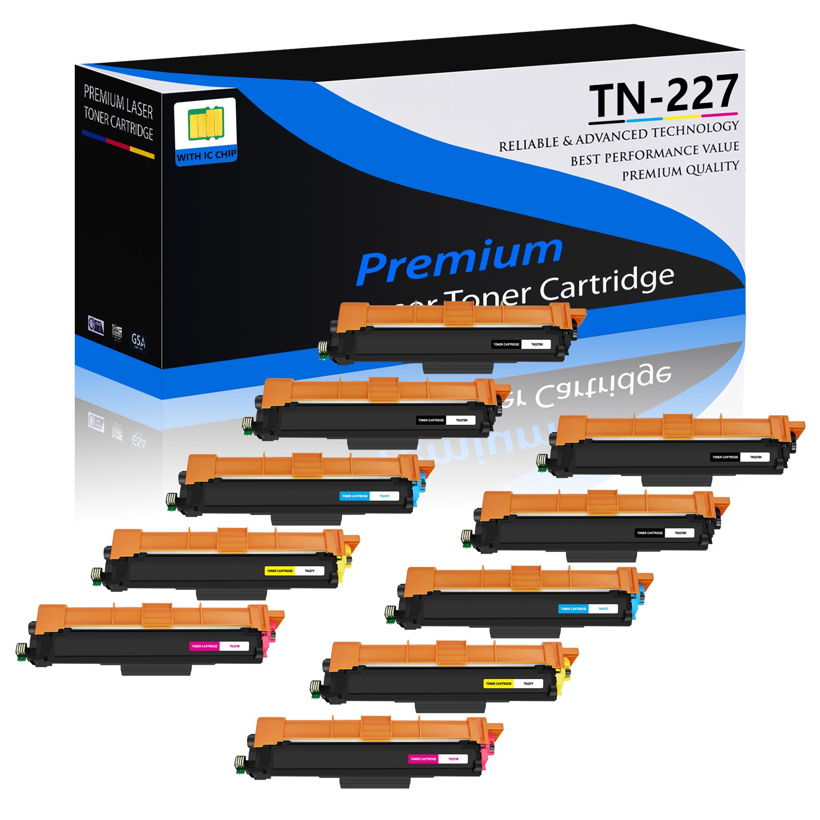 10PK TN227 BCMY Color Toner Cartridge For Brother HL-L3210CW L3230CDW W/Chip