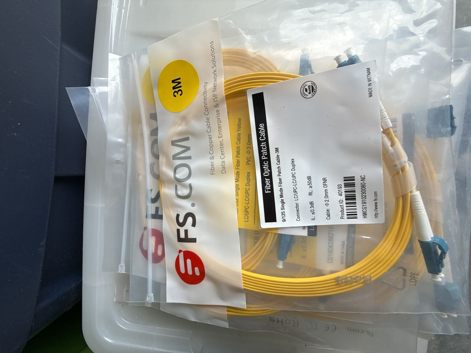 FS.COM 3M OS2 Single Mode Fiber Optic Patch Cable, LC-LC/UPC Duplex 9/125um