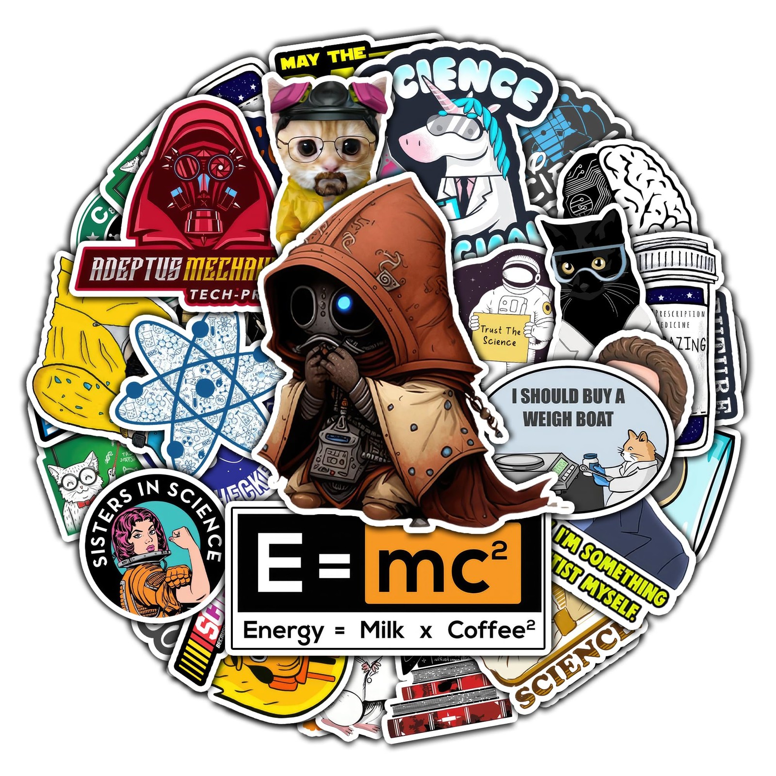 Pack 50 Pcs Science Laboratory Stickers Physics Chemistry Biology Experiment Vin