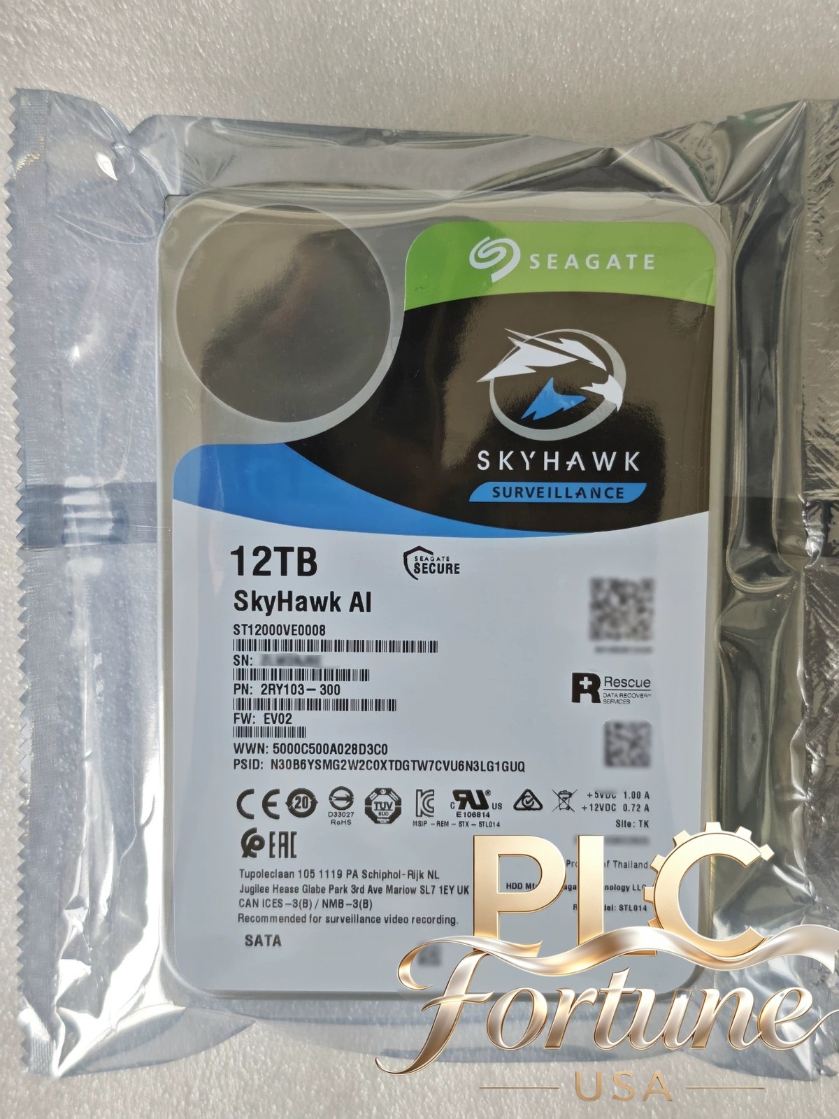 New Seagate ST12000VE0008 SkyHawk AI 3.5" SATA 6.0GB/s 256MB 12TB 7200RPM HDD