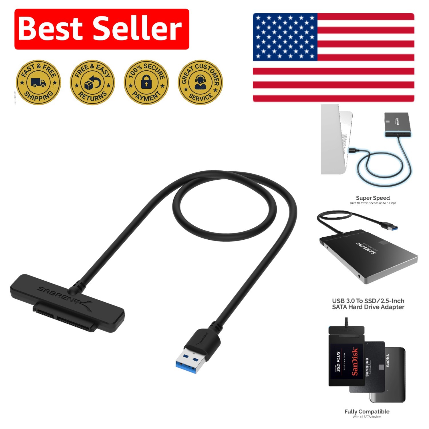 Compact 2.5” SATA to USB 3.0 Hard Drive Converter - Hot-Swap & Plug Play