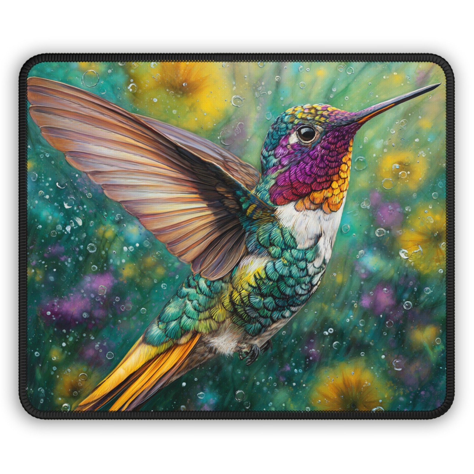 Colorful Hummingbird Gaming Mouse Pad | Floral Vivid Art