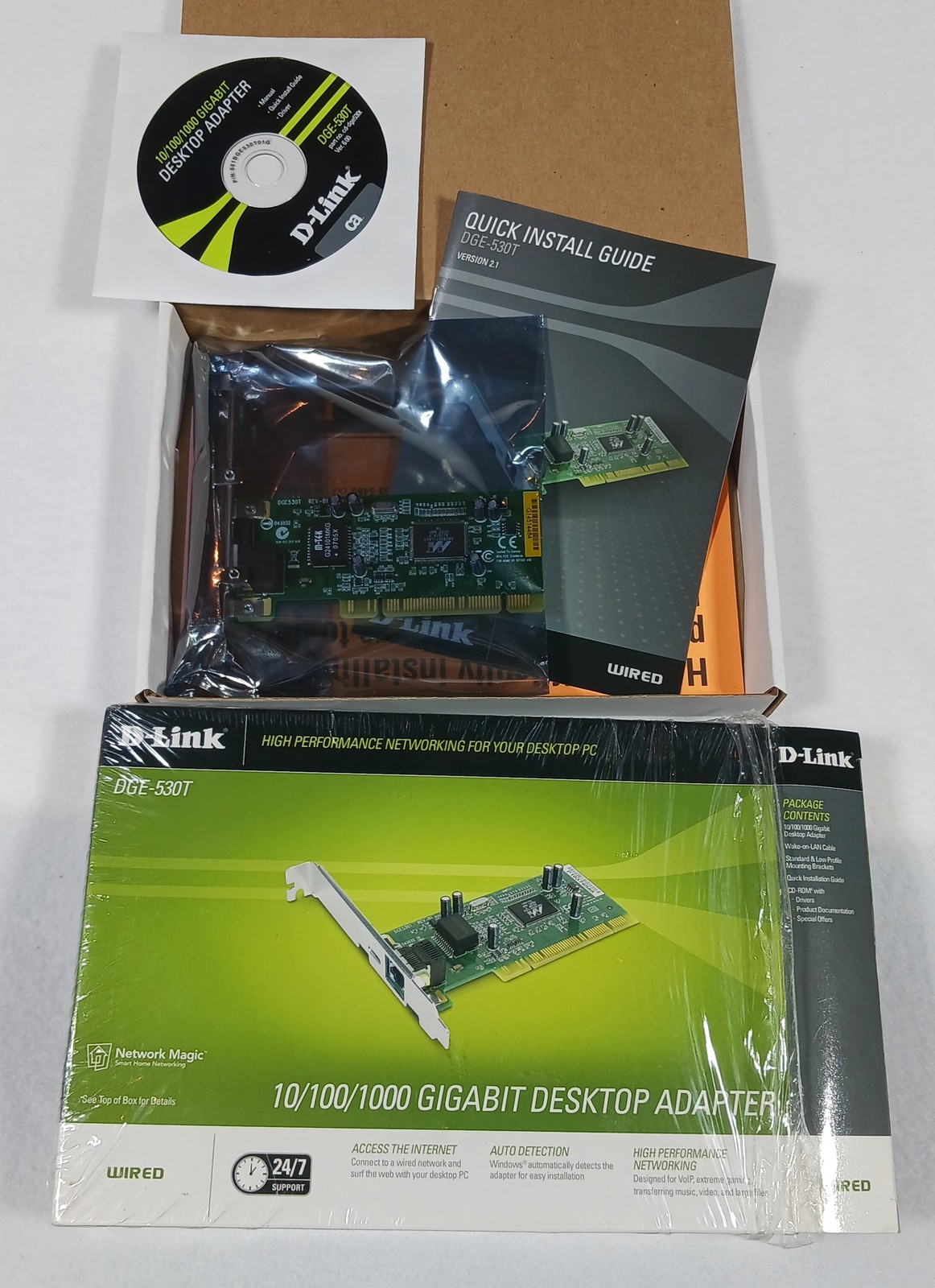 Desktop Network Adapter D-Link DGE-530T 10/100/1000 Gigabit PCI NIC New Open Box