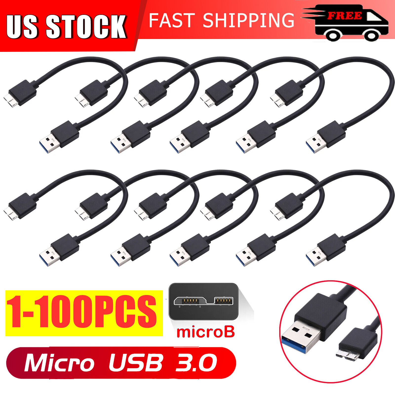 Lot of Micro USB 3.0 Cable High Speed Data SYNC For HDD External Hard Drive New