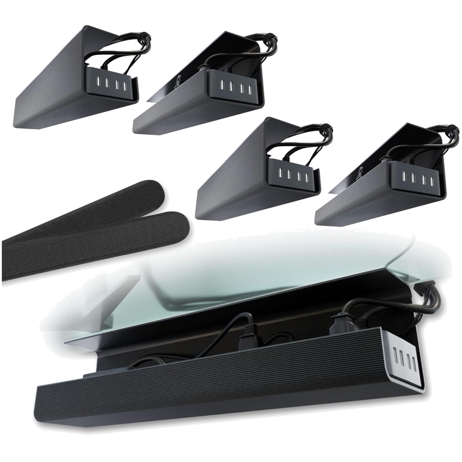 Efficient Under Desk Wire Management - Black 4 Pack