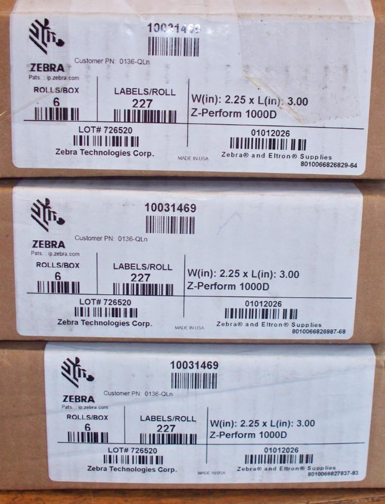 Zebra Labels 2.25" x 3" Z-Perform 1000D Genuine OEM 18 Rolls