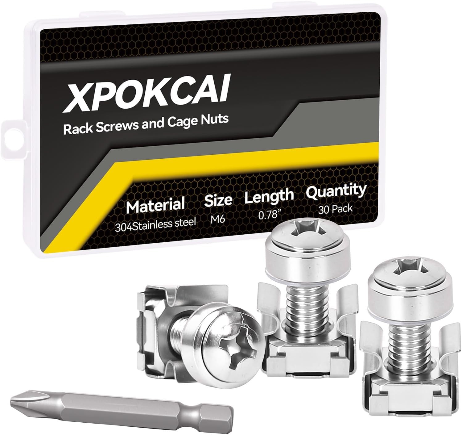 30-Pack 304 Stainless Steel-M6*20mm Rack Mount Screws and Cage Nuts for Server R