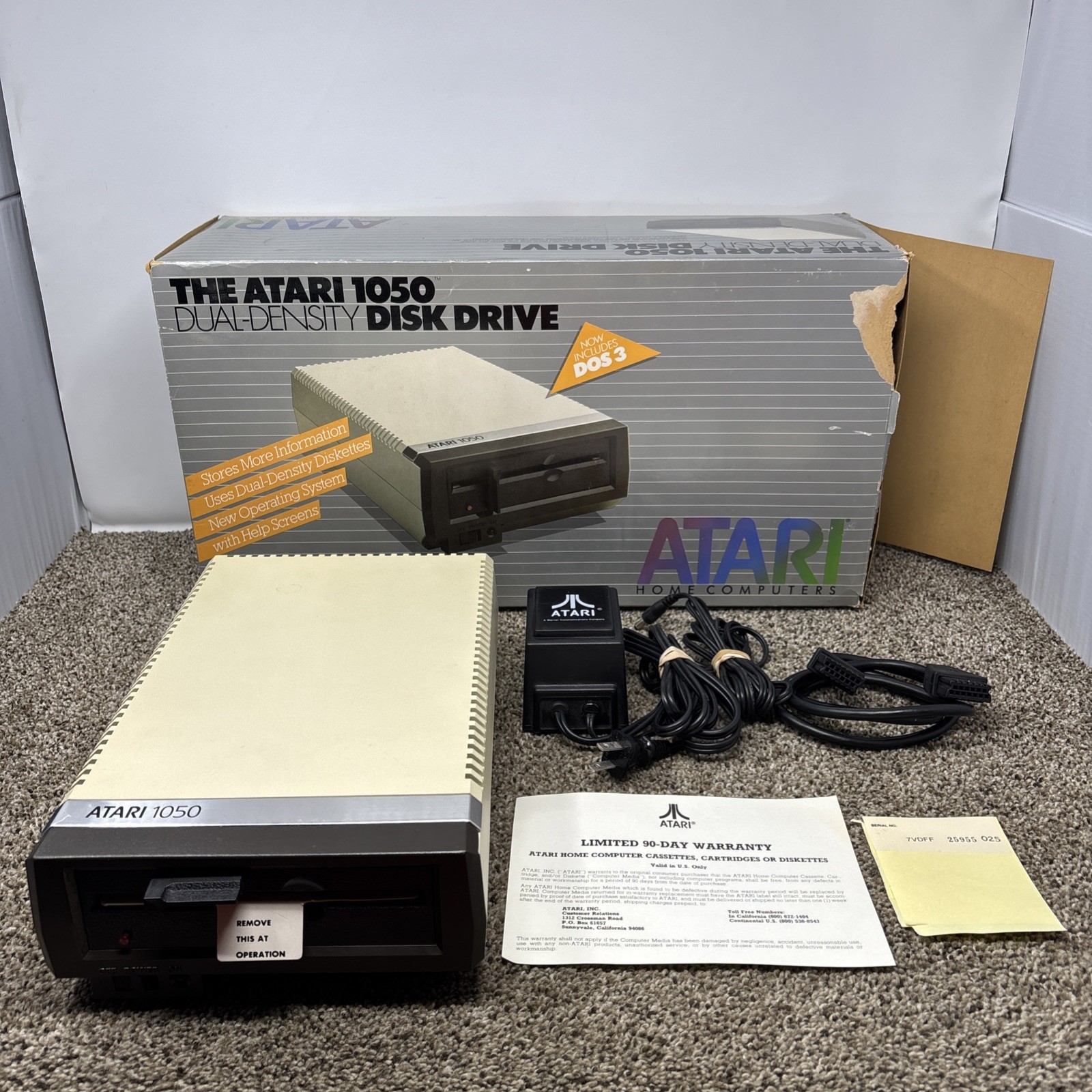 Atari 1050 Floppy Disk Drive Tested With All Cables Power And Data SIO In Box